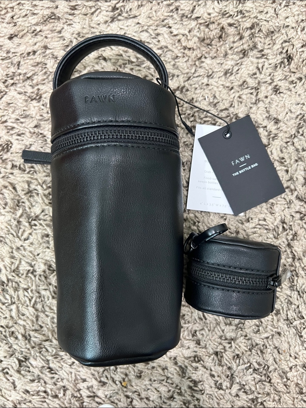Fawn baby insulated bottle bag & pacifier holder in black